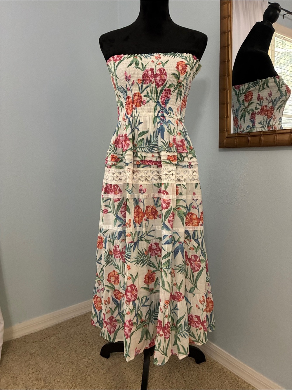Strapless Tube top Floral Maxi Dress. Beach wear/Swimsuit cover. New.